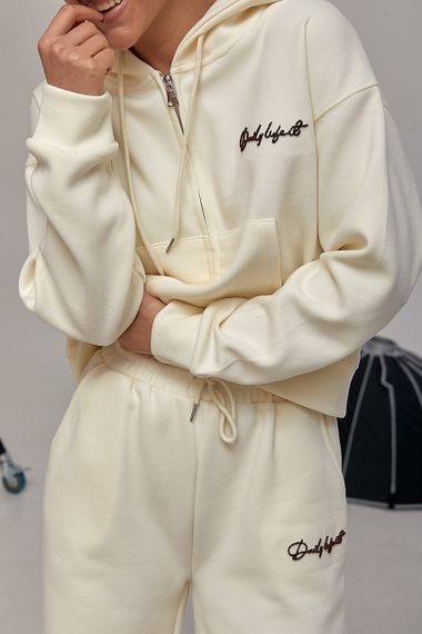 Спортивний костюм вільного фасону з написами - кремовий цвет, M (є розміри) | Зображення 3