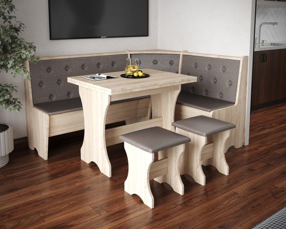 Куток кухонний зі столом та 2 табуретки 114х154 см Mebel-Service Тканина Durando 3 dark ДСП Дуб Самоа