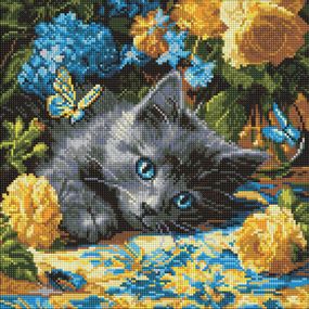 Алмазна мозаїка "Кошеня блакитнооке" Ідейка AMO8340, 40х40 см
