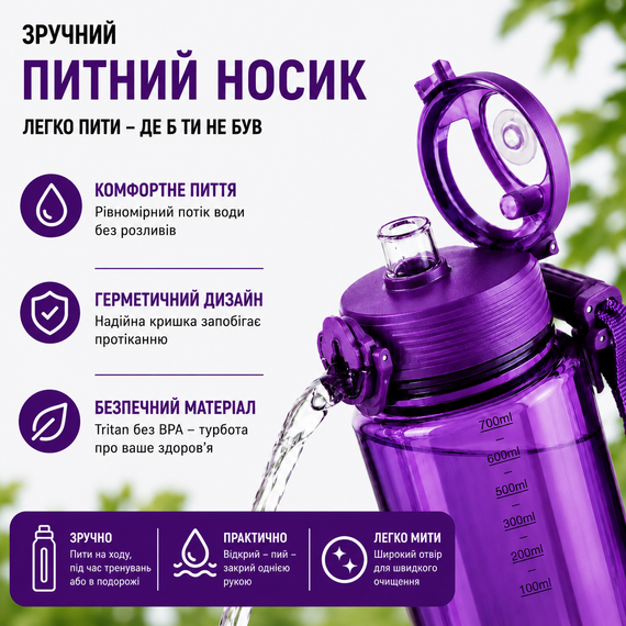Бутылка тритановая экологическая для воды KANGZYUAN 700 мл Фиолетовый | Зображення 3