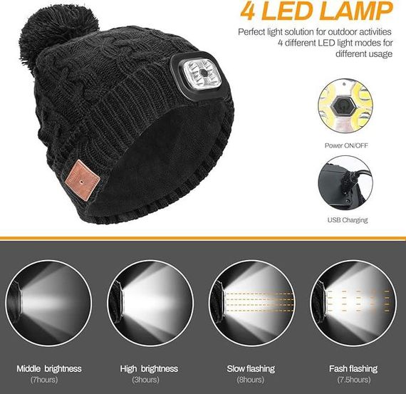 Беспроводная музыкальная шапка Powcan с Bluetooth 5.0 и светодиодной подсветкой | Зображення 3