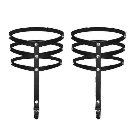 Гартеры со стразами Art of Sex - Floy, натуральная кожа, Размер XS - 2XL, цвет Черный sexstyle | Зображення 5