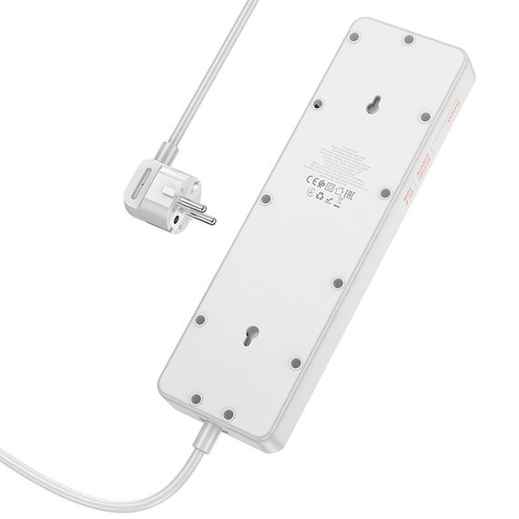 Подовжувач Hoco AC14A Rico PD30W (3USB-A/1C/5xSocket) (1.5m) White | Зображення 1