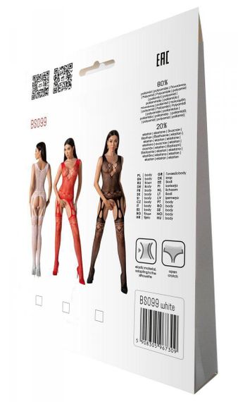 Бодістокінг з плетінням на грудях Passion BS099 One Size, white, відкритий доступ, імітація підв’язо | Зображення 6