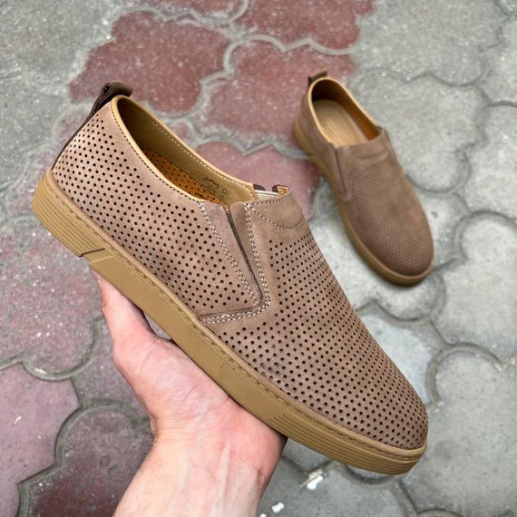 Світлі чоловічі мокасини з перфорацією 40 41 42 44 розмір | Зображення 1