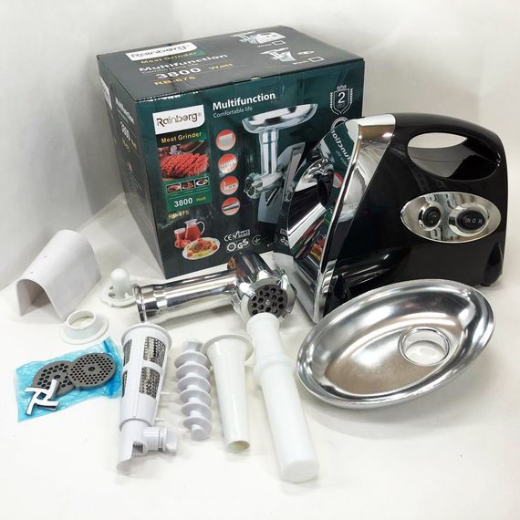 Мясорубка металлическая Rainberg RB-675 3800W, Мясорубка с UF-397 металлическим редуктором | Зображення 7