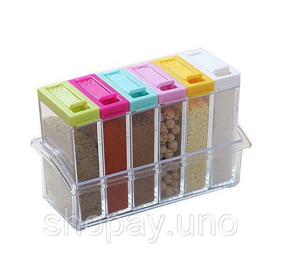 Набор емкостей для специй Seasoning Six Piece Set, 6 баночек ∙ Кухонный набор - спецовница на подставке ∙ Экопластик