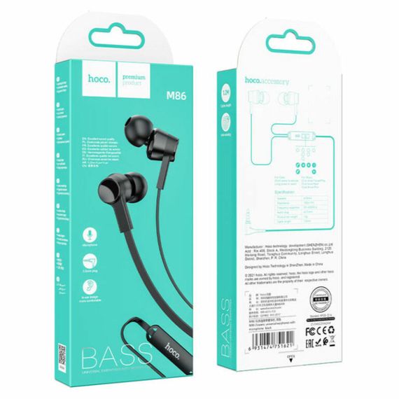 Навушники HOCO M86 Oceanic universal earphones with mic Black | Зображення 3