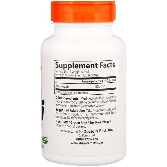 Ягоди асаї Doctor's Best Acai 500 mg 120 Veg Caps DRB-00156 | Зображення 1