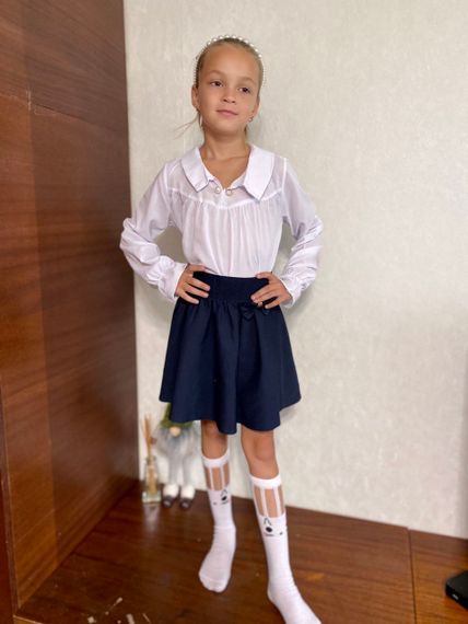 Шкільна блуза для дівчинки з довгим рукавом і відкладним коміром софт, біла, розмір 128, SBR021 | Зображення 1