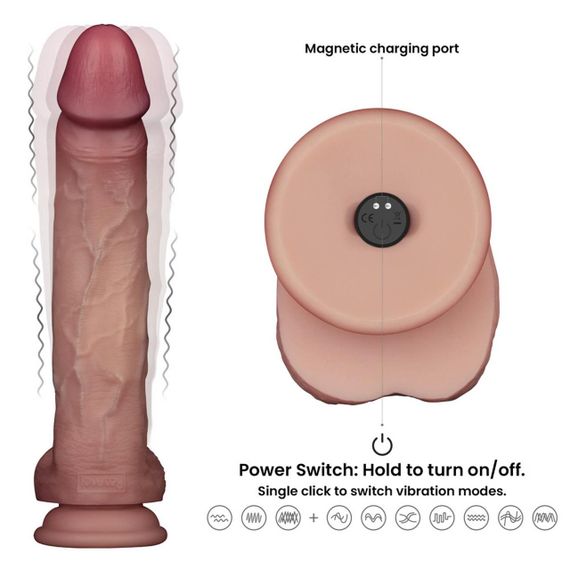 Реалістичний вібратор - Vibrating Sliding Skin Pro II Dual Layer Silicone Dong 10" Flesh Sex Aura | Зображення 9