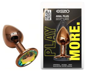 Анальна пробка з кристалом EGZO - Dark Gold Round Plug Rainbow, size S Sex Aura