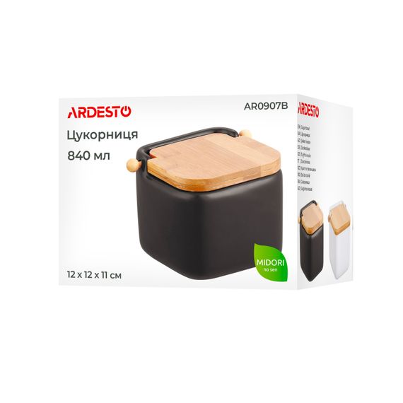 ARDESTO Цукорниця Midori 12х12х11см, 840мл, кераміка, бамбук, чорна (AR0907B) | Зображення 6