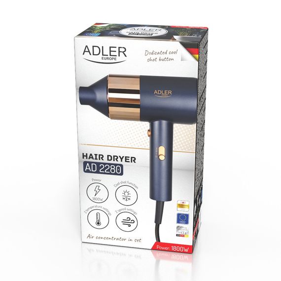 Фен для волосся Adler AD 2280, 1800 Вт, холодне повітря, 3 режими нагріву, концентратор | Зображення 9