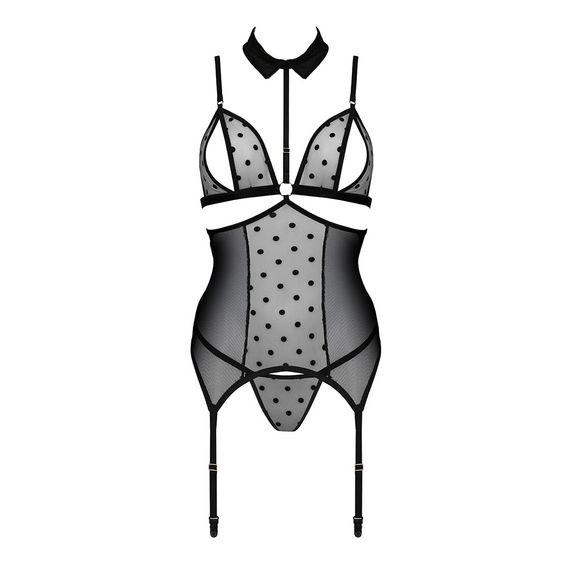 Корсет з відкритими грудьми Passion DOMINICA CORSET S/M black, пажі для панчіх, стрінги | Зображення 2