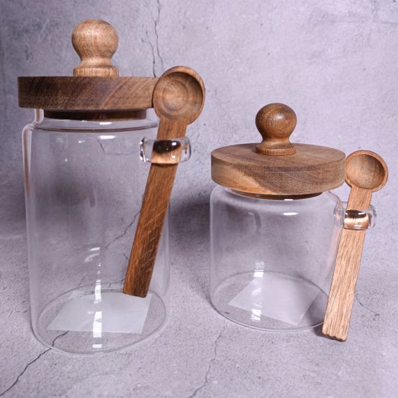 Емкость стеклянная с деревянной крышкой и ложкой VT-9273 Vittora 730 мл | Зображення 1