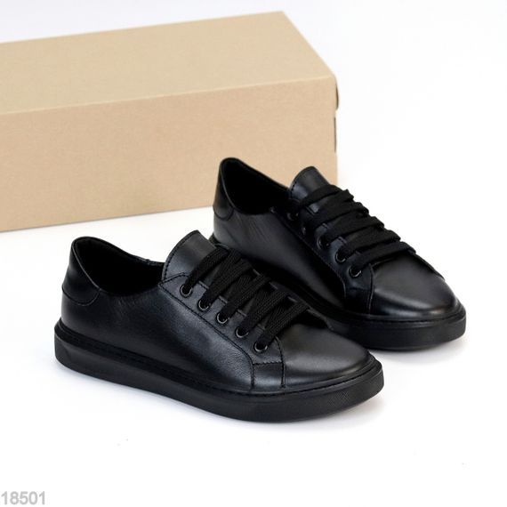 Повсякденні Чорні шкіряні прошиті кеди натуральна шкіра | Зображення 5