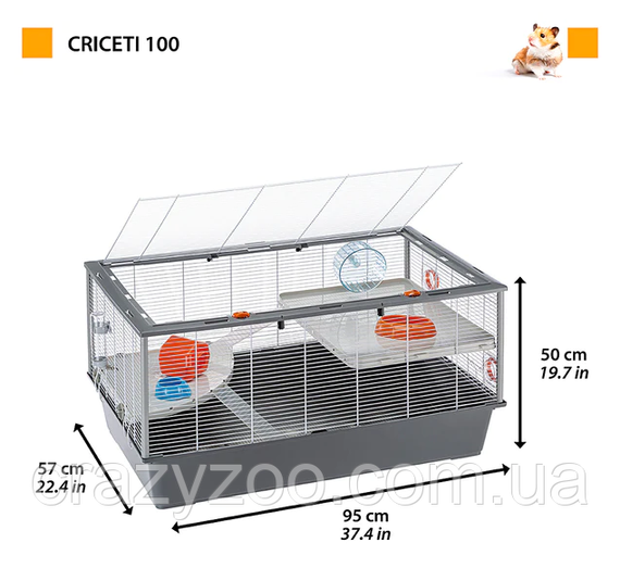 Клітка для гризунів Ferplast Criceti 100 з дахом, що відкривається, сіра 95x57x50 см 57011911 | Зображення 1