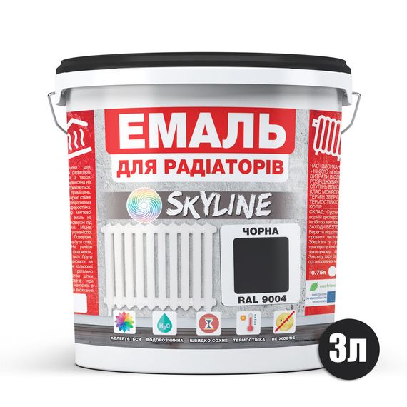Эмаль Для Радиаторов акриловая термостойкая глянцевая SkyLine 3 л Черная RAL 9004 | Зображення 1