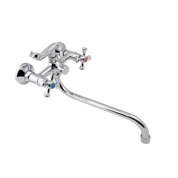 Смеситель для ванны Lidz Lamb 1401 с поворотным изливом двухвентильный (c душевым гарнитуром) LDLAM1401CRM22017 Chrome | Зображення 2