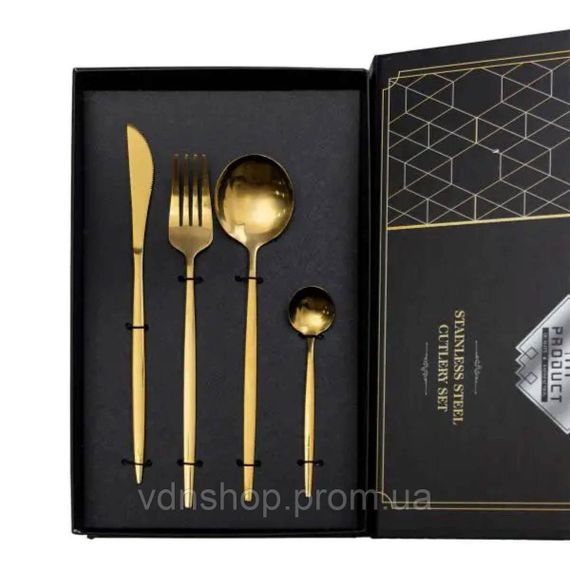 Набір столових приборів 24 предмети набір ложок виделок і ножів на 6 персон Золотистий HP-20-43 | Зображення 2