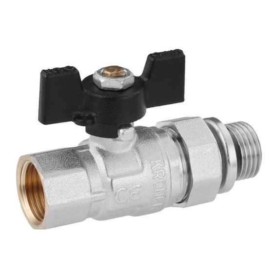 Кран-американка кульовий прямий Kroner 1/2" ВЗ PN40 метелик, нікельований (CV033220) | Зображення 2