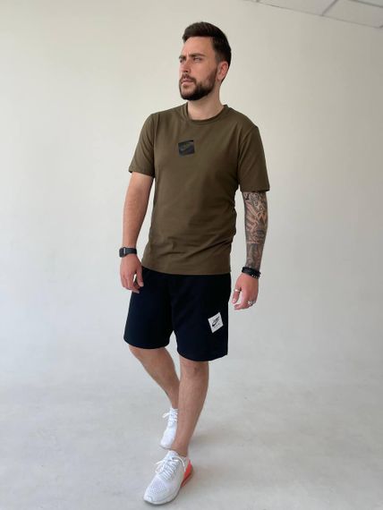 Мужской летний костюм двойка с шортами, размер 54, цвет черный с хаки | Зображення 2