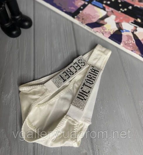 Жіночі трусики Вікторія Сікрет зі стразами, трусики стрінги Victoria's Secret, модні трусики стринги Білий, L | Зображення 1