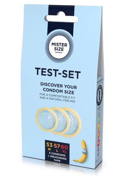 Набор презервативов Mister Size Test-set 53-57-60 с инструкцией по подбору размера презерватива (EN) | Зображення 1