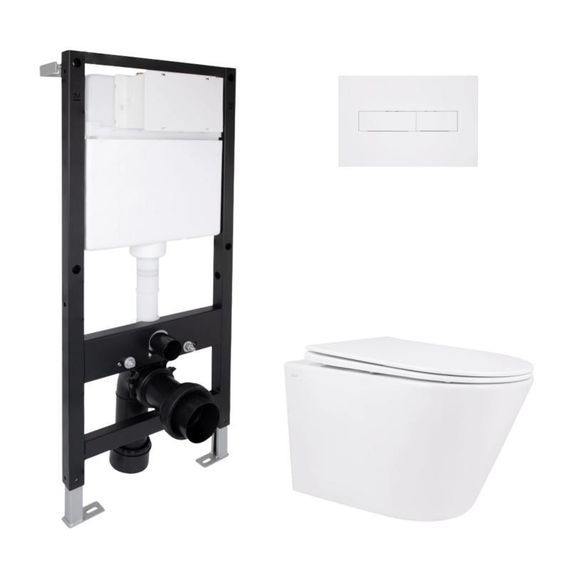 Готовое решение Qtap для ванной комнаты: подвесной унитаз Swan Rimless 520x360x320 + комплект инсталляции Standard (линейная