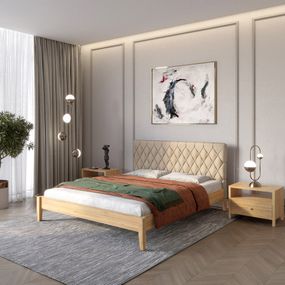 Двоспальне дерев&#039;яне ліжко Mebigrand Венеція ДК Горіх світлий/Аляска 23 (Бежевий) 180х200 см (MBG-5730)