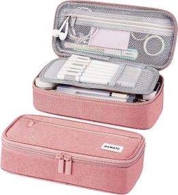 Пенал великий рожевий з лляної тканини на блискавці, органайзер для канцелярії, косметики, дрібниць, з 5 відділеннями для дівчинки