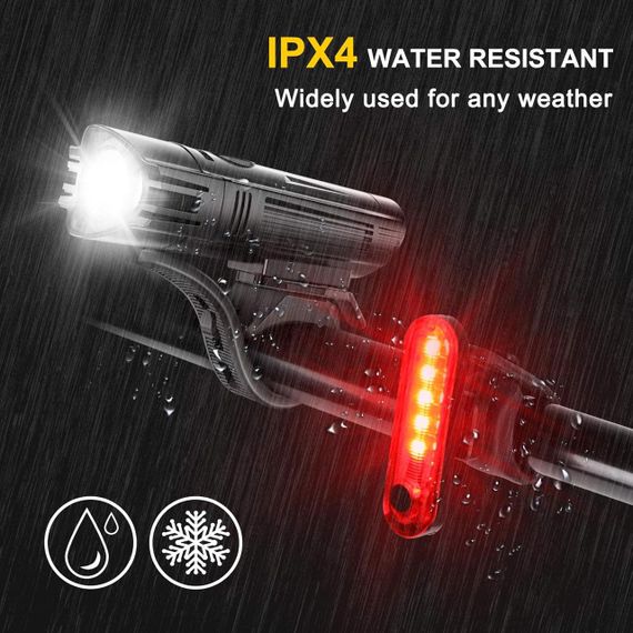 Комплект суперяскравих велосипедних ліхтарів Defurhome, передній та задній ліхтар з USB зарядкою, літієвий акумулятор 2000 мА·год | Зображення 5