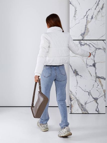 Женская короткая легкая весення куртка на молнии без капюшона  CU377 цвет белый, размер 42/44 | Зображення 1