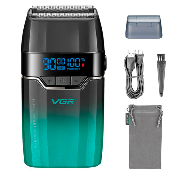 Электробритва VGR V-308 GREEN шейвер, двойное лезвие, 9000 RPM, LED дисплей