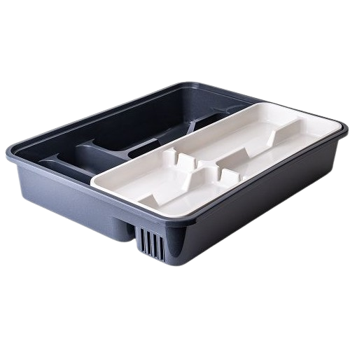 Лоток для столового приладдя зі вставкою пластик граніт/біла троянда Алеана