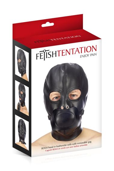 Капюшон с кляпом для БДСМ Fetish Tentation BDSM hood in leatherette with removable gag | Зображення 2