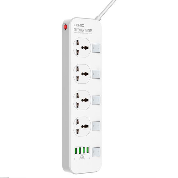 Сетевой фильтр LDNIO SC4408.4 Розетки+4 USB, 2м, сечение 3х0.75мм, White
