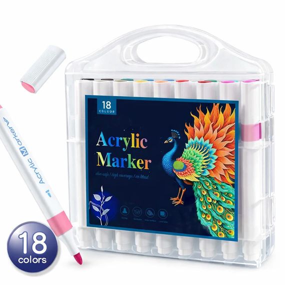 Набор акриловых маркеров MAP-02 • Маркеры для рисования, декора, творчества и росписи по разным поверхностям 18 шт