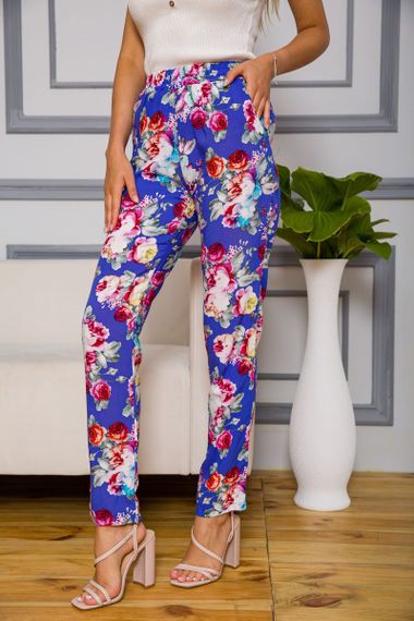 Жіночі штани на резинці, синього кольору з узором, 172R076-1 | Зображення 2