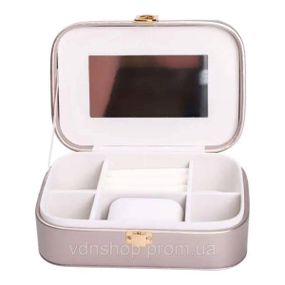 Шкатулка для украшений из эко кожи 20×14×7 см с зеркалом органайзер для ювелирных изделий HP-5-32GOLD