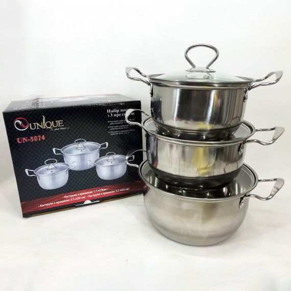 Набор кастрюль из нержавеющая стали с крышками ZG-696 UNIQUE UN-5074 | Зображення 1