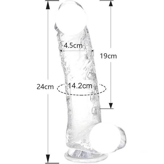 Гибкий фаллос на присоске - 24x19x4.5 см - Прозрачный