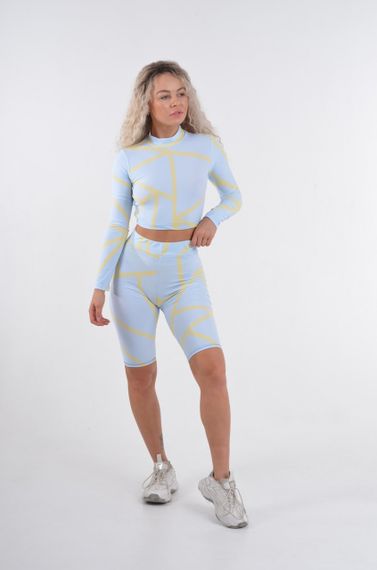 Спортивні шорти велосипедки 4Profi  з принтом "Геометрія" блакитний/жовтий, розмір XS біфлекс 18590