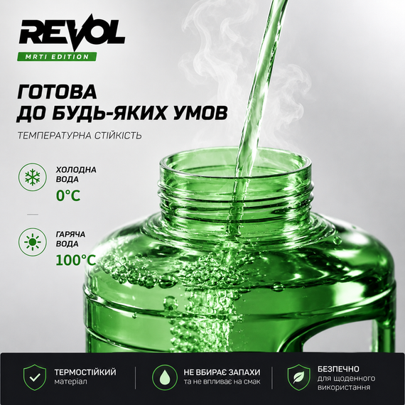 Спортивная бутылка для воды REVOL MRTI 1.6 л (1600 мл) с соломинкой и ручкой, зеленая прозрачная, с защитой от протечек | Зображення 4