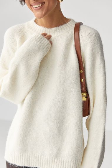 Теплий в'язаний светр oversize - молочний цвет, ONE SIZE (є розміри) | Зображення 3