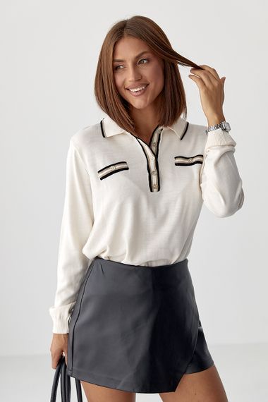 Кофта-поло з імітованими кишенями - молочний цвет, ONE SIZE (є розміри) | Зображення 4