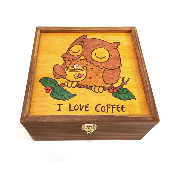 Ящик з кришкою I love coffee 19,8х19,8х10,8 см Майстерня містера Томаса Дерево Лак | Зображення 1