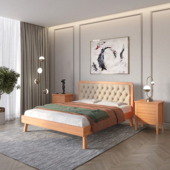 Двоспальне дерев'яне ліжко Mebigrand Токіо Яблуня/Аляска 23 (Бежевий) 160х190 см (MBG-4766)