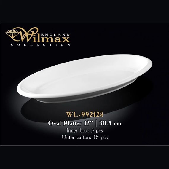 Блюдо фарфоровое Wilmax WL-992128 овальное 30.5 см белое для сервировки и подачи | Зображення 1